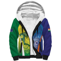 Custom Australia And India Cricket Sherpa Hoodie Ashoka Chakra With Aboriginal - Wonder Print Shop