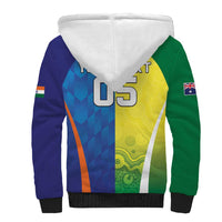 Custom Australia And India Cricket Sherpa Hoodie Ashoka Chakra With Aboriginal - Wonder Print Shop