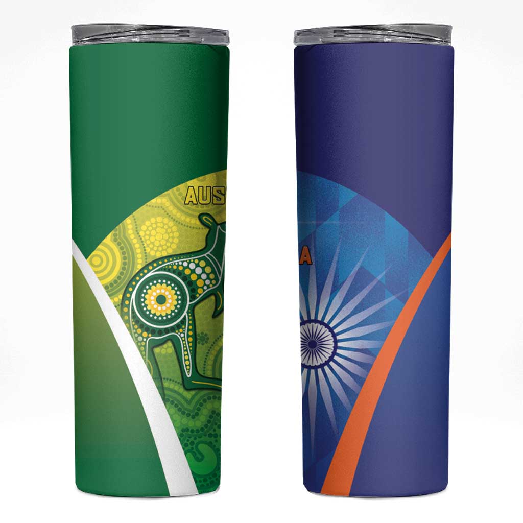 Australia And India Cricket Skinny Tumbler Ashoka Chakra With Aboriginal - Wonder Print Shop