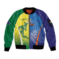 Custom Australia And India Cricket Sleeve Zip Bomber Jacket Ashoka Chakra With Aboriginal - Wonder Print Shop