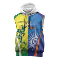 Custom Australia And India Cricket Sleeveless Hoodie Ashoka Chakra With Aboriginal - Wonder Print Shop