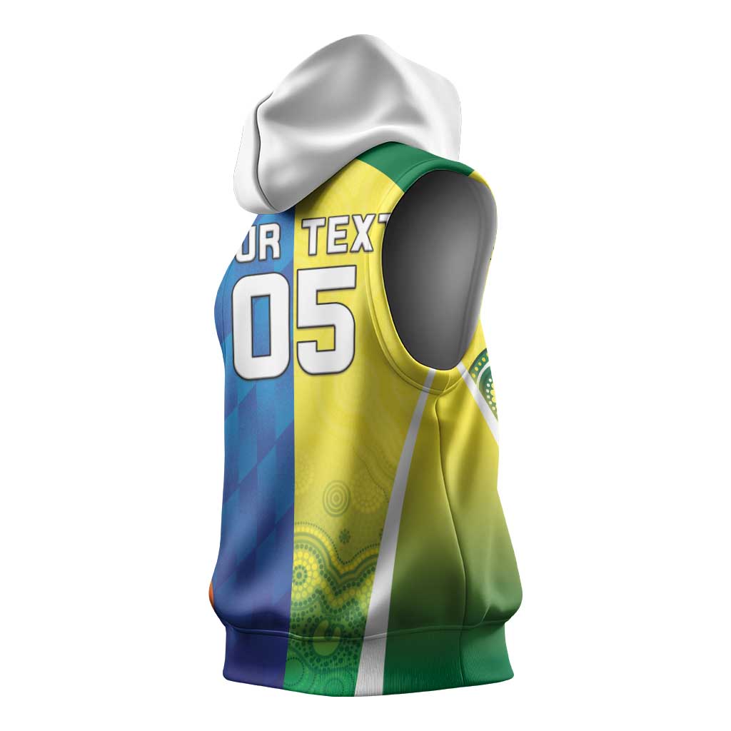 Custom Australia And India Cricket Sleeveless Hoodie Ashoka Chakra With Aboriginal - Wonder Print Shop