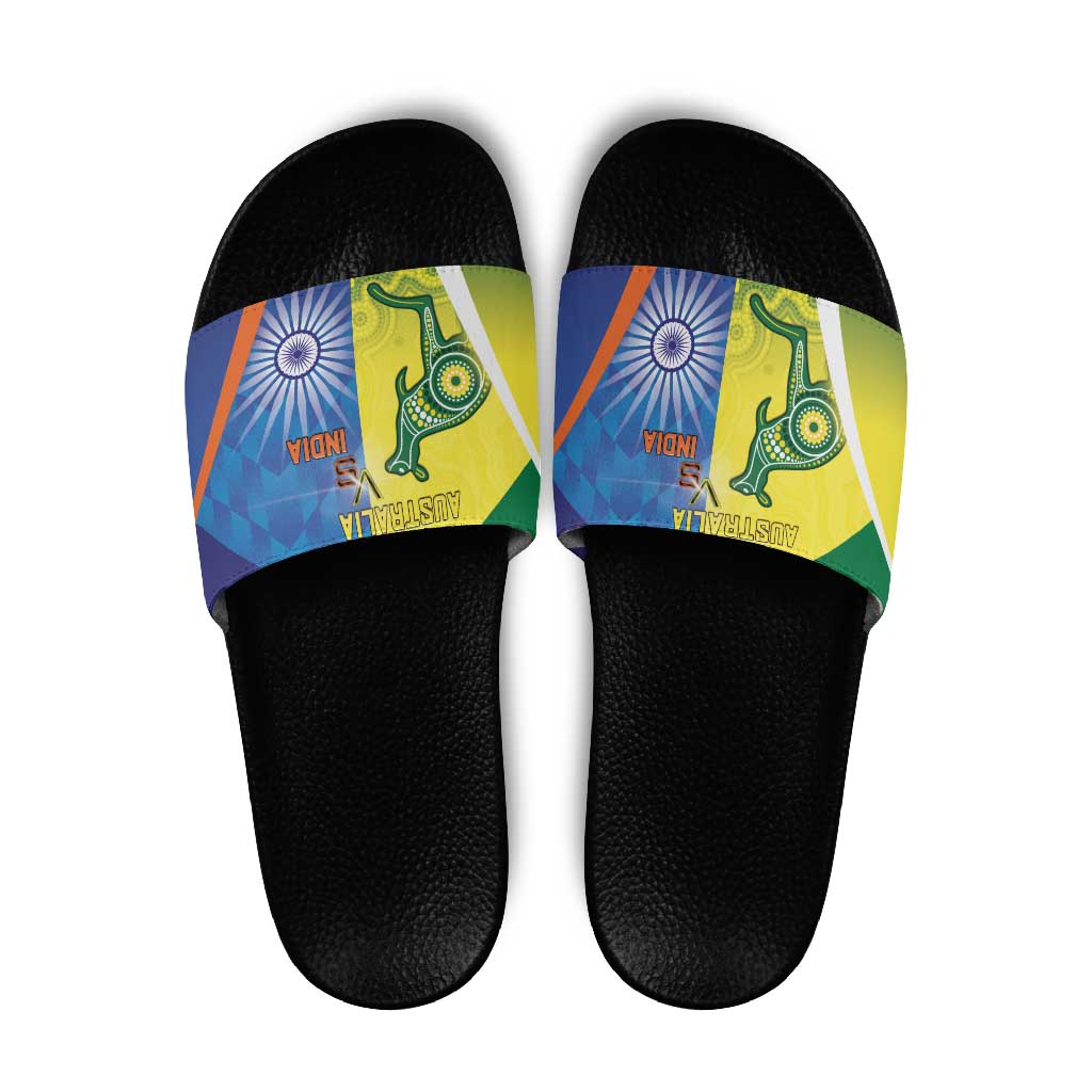 Australia And India Cricket Slide Sandals Ashoka Chakra With Aboriginal - Wonder Print Shop