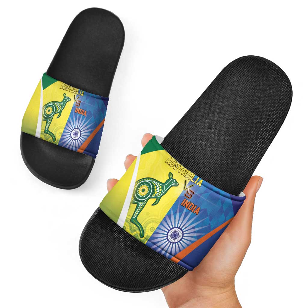 Australia And India Cricket Slide Sandals Ashoka Chakra With Aboriginal - Wonder Print Shop
