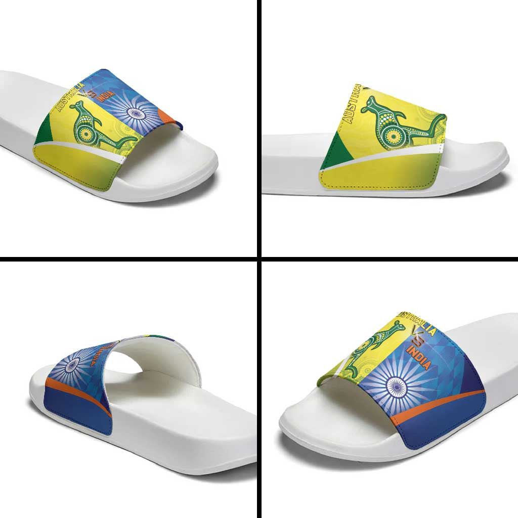 Australia And India Cricket Slide Sandals Ashoka Chakra With Aboriginal - Wonder Print Shop