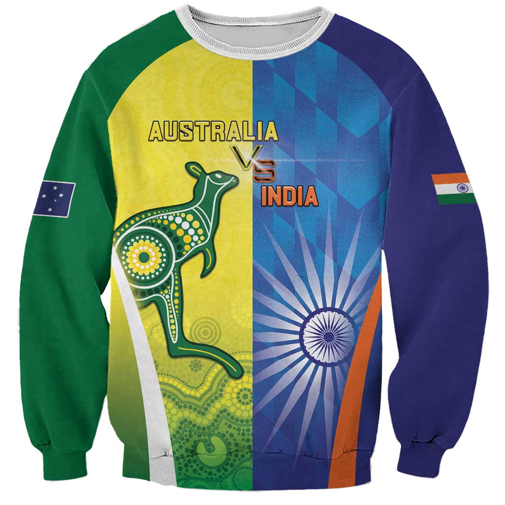 Custom Australia And India Cricket Sweatshirt Ashoka Chakra With Aboriginal - Wonder Print Shop