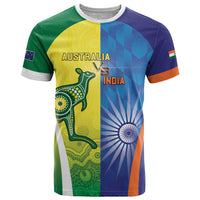 Custom Australia And India Cricket T Shirt Ashoka Chakra With Aboriginal - Wonder Print Shop