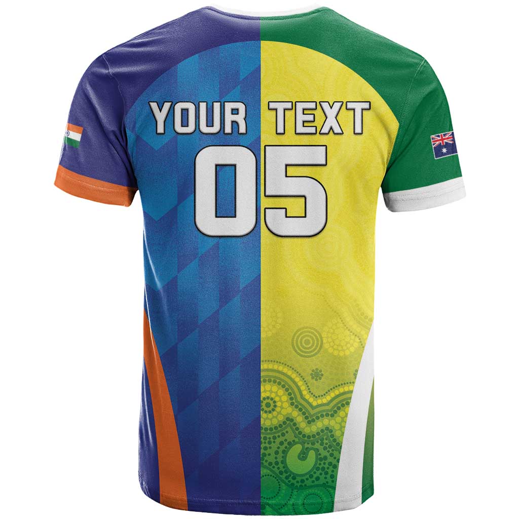Custom Australia And India Cricket T Shirt Ashoka Chakra With Aboriginal - Wonder Print Shop