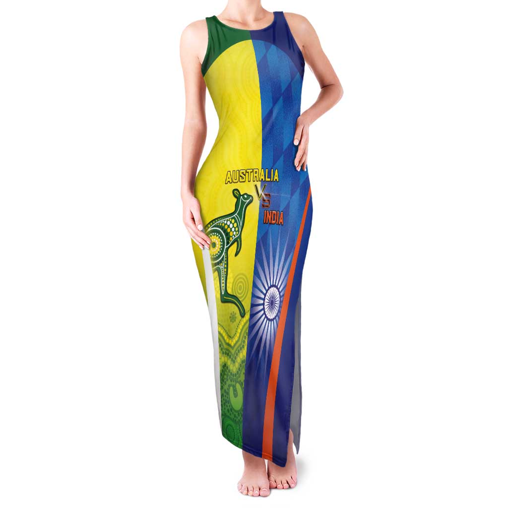 Custom Australia And India Cricket Tank Maxi Dress Ashoka Chakra With Aboriginal - Wonder Print Shop