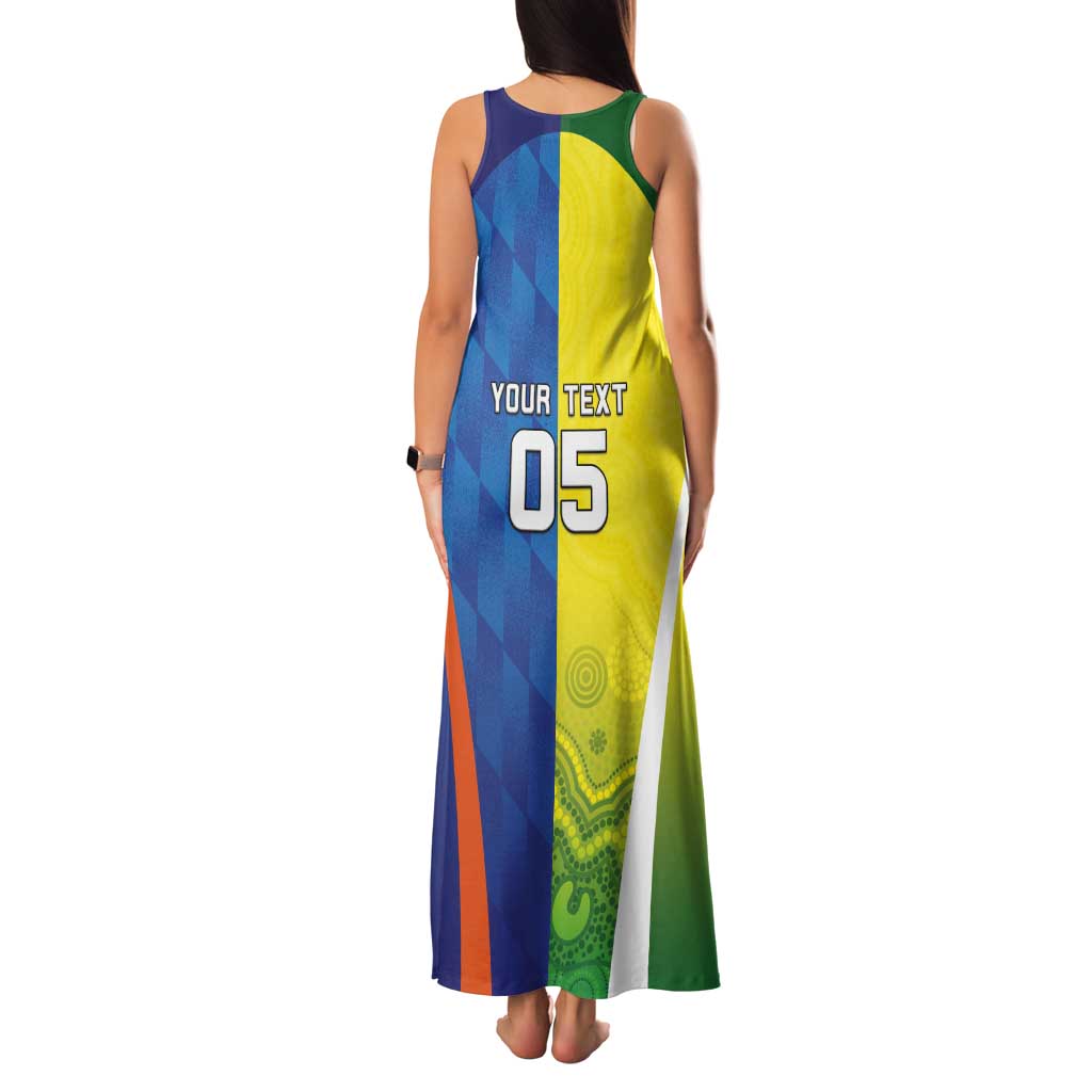Custom Australia And India Cricket Tank Maxi Dress Ashoka Chakra With Aboriginal - Wonder Print Shop
