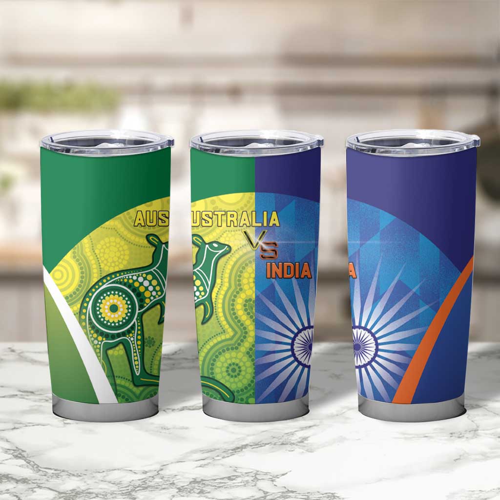 Australia And India Cricket Tumbler Cup Ashoka Chakra With Aboriginal - Wonder Print Shop