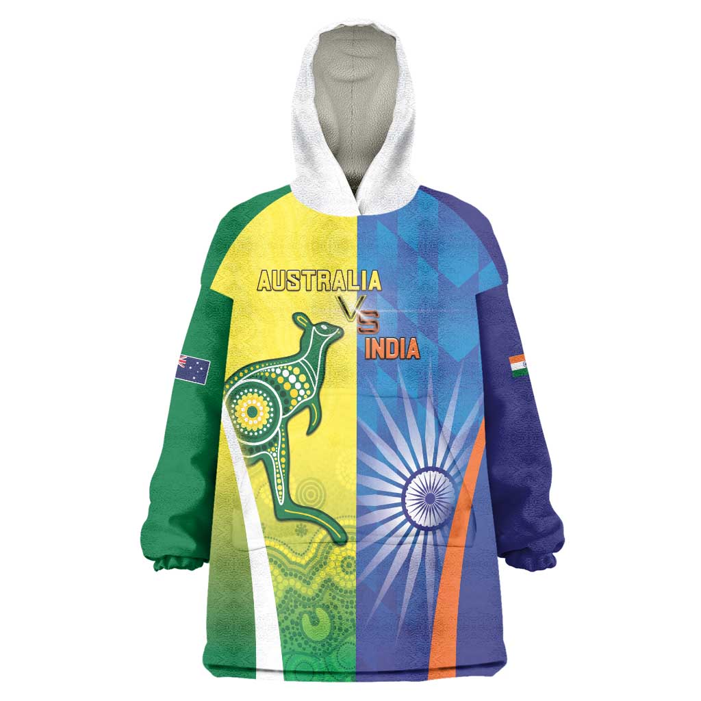 Custom Australia And India Cricket Wearable Blanket Hoodie Ashoka Chakra With Aboriginal - Wonder Print Shop