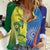 Custom Australia And India Cricket Women Casual Shirt Ashoka Chakra With Aboriginal - Wonder Print Shop