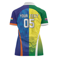 Custom Australia And India Cricket Women Polo Shirt Ashoka Chakra With Aboriginal - Wonder Print Shop