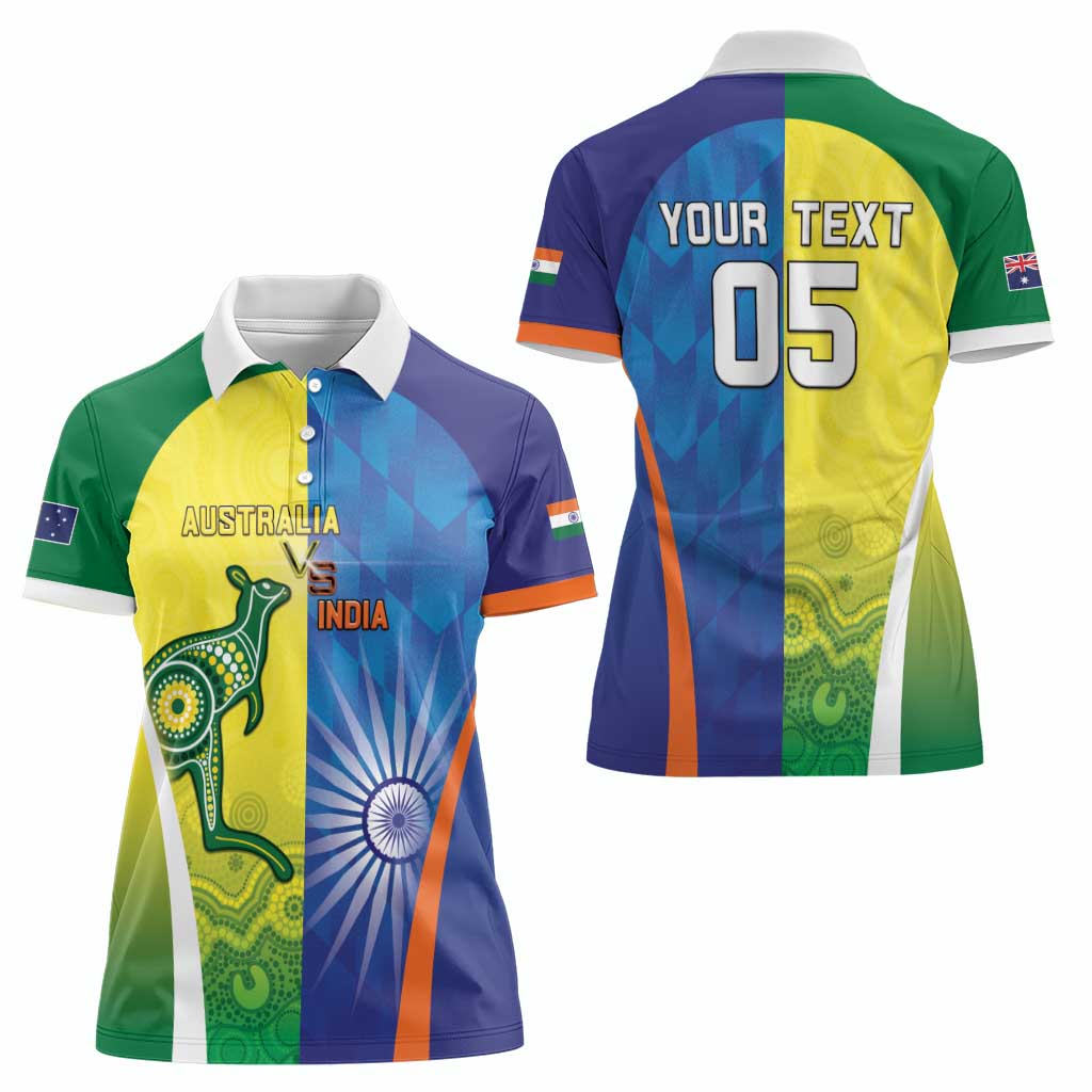 Custom Australia And India Cricket Women Polo Shirt Ashoka Chakra With Aboriginal - Wonder Print Shop