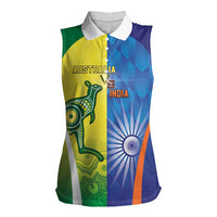 Custom Australia And India Cricket Women Sleeveless Polo Shirt Ashoka Chakra With Aboriginal - Wonder Print Shop