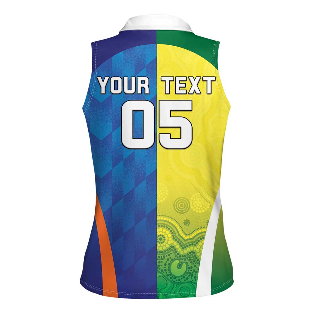 Custom Australia And India Cricket Women Sleeveless Polo Shirt Ashoka Chakra With Aboriginal - Wonder Print Shop