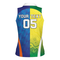 Custom Australia And India Cricket Women Sleeveless Polo Shirt Ashoka Chakra With Aboriginal - Wonder Print Shop