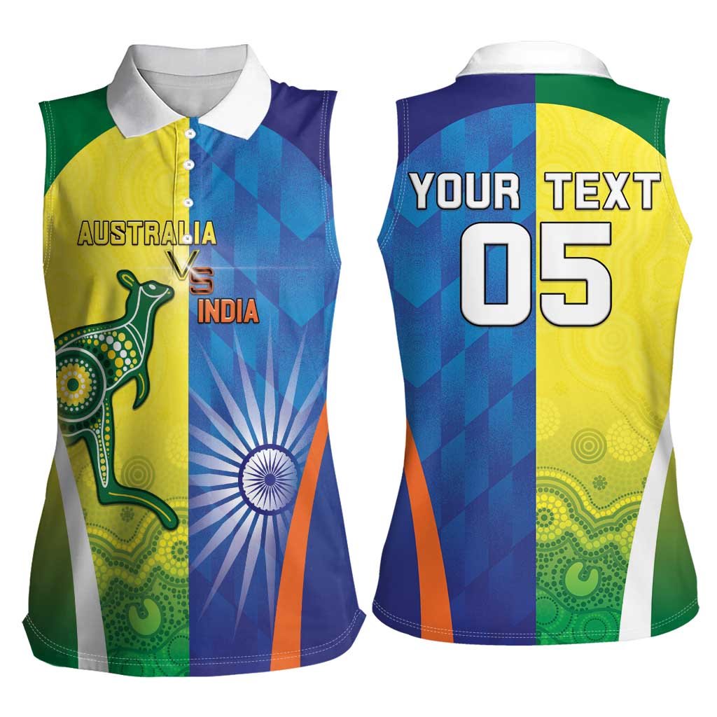 Custom Australia And India Cricket Women Sleeveless Polo Shirt Ashoka Chakra With Aboriginal - Wonder Print Shop