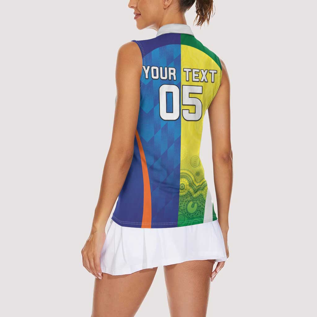 Custom Australia And India Cricket Women Sleeveless Polo Shirt Ashoka Chakra With Aboriginal - Wonder Print Shop