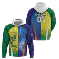 Custom Australia And India Cricket Zip Hoodie Ashoka Chakra With Aboriginal - Wonder Print Shop