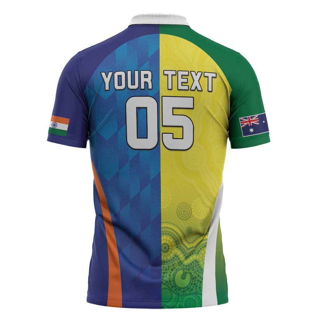 Custom Australia And India Cricket Zipper Polo Shirt Ashoka Chakra With Aboriginal - Wonder Print Shop