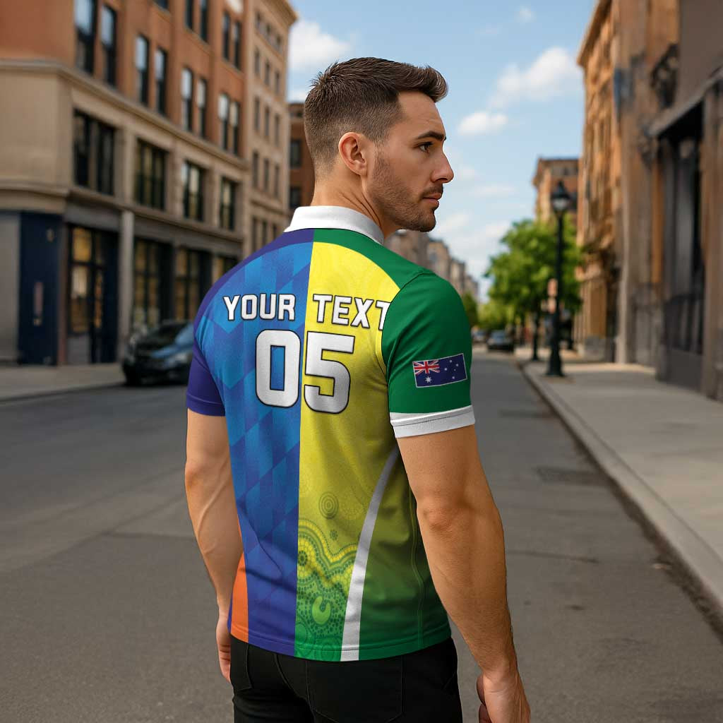 Custom Australia And India Cricket Zipper Polo Shirt Ashoka Chakra With Aboriginal - Wonder Print Shop