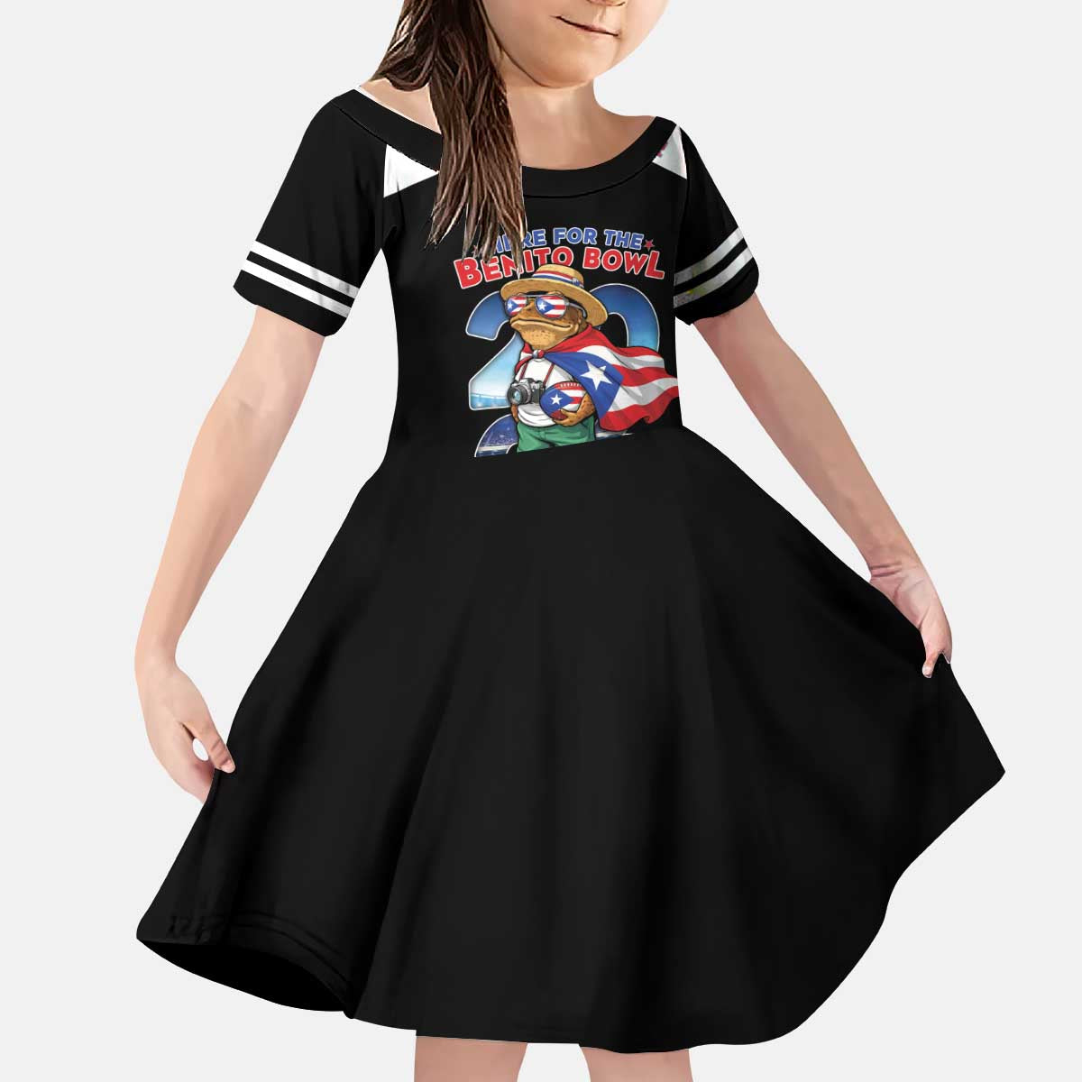 Custom Puerto Rico Coqui Frog Kid Short Sleeve Dress Here For The Benito Bowl