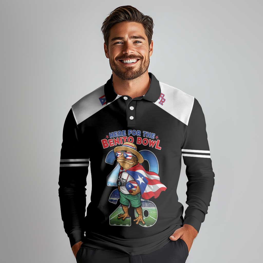 Custom Puerto Rico Coqui Frog Long Sleeve Polo Shirt Here For The Benito Bowl