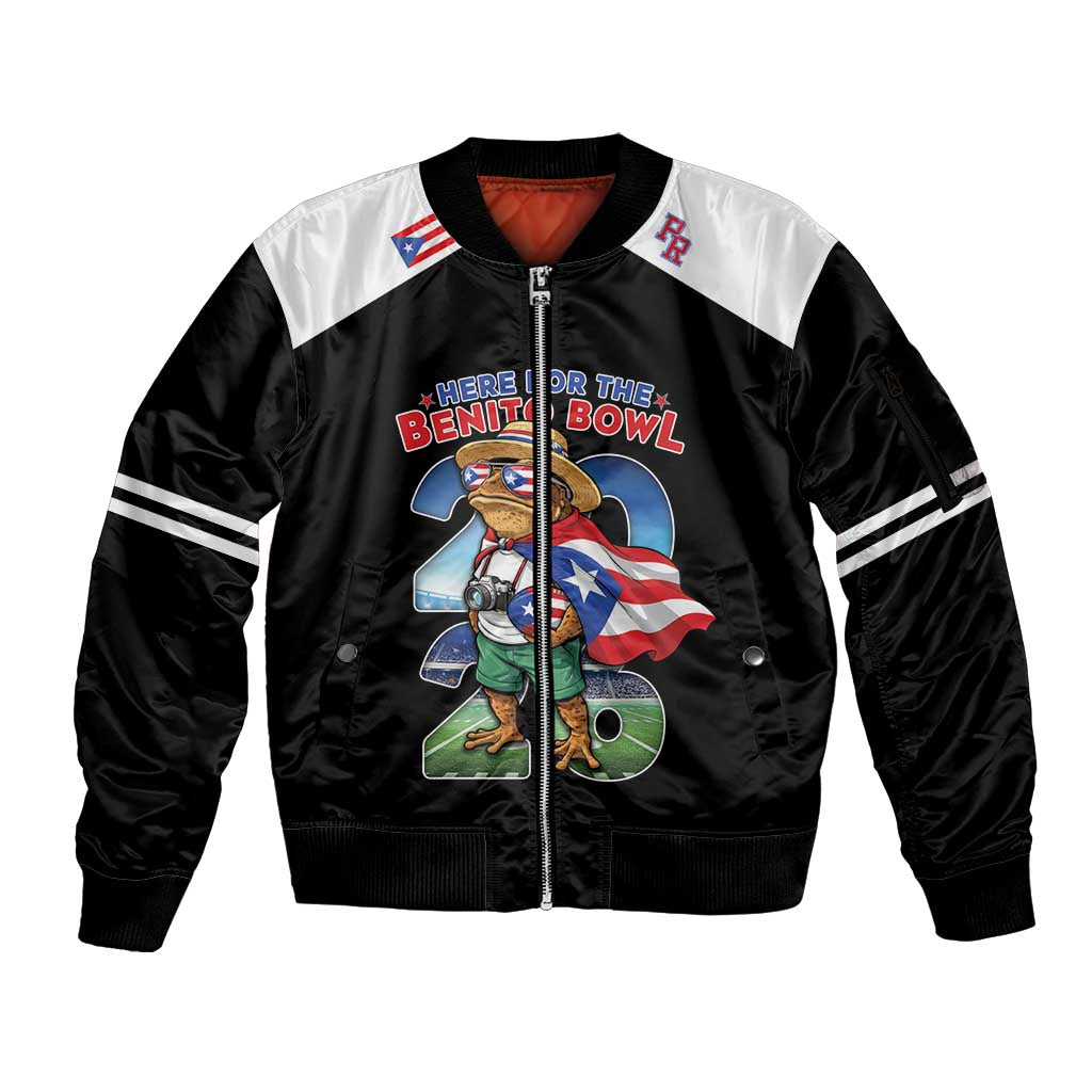 Custom Puerto Rico Coqui Frog Sleeve Zip Bomber Jacket Here For The Benito Bowl