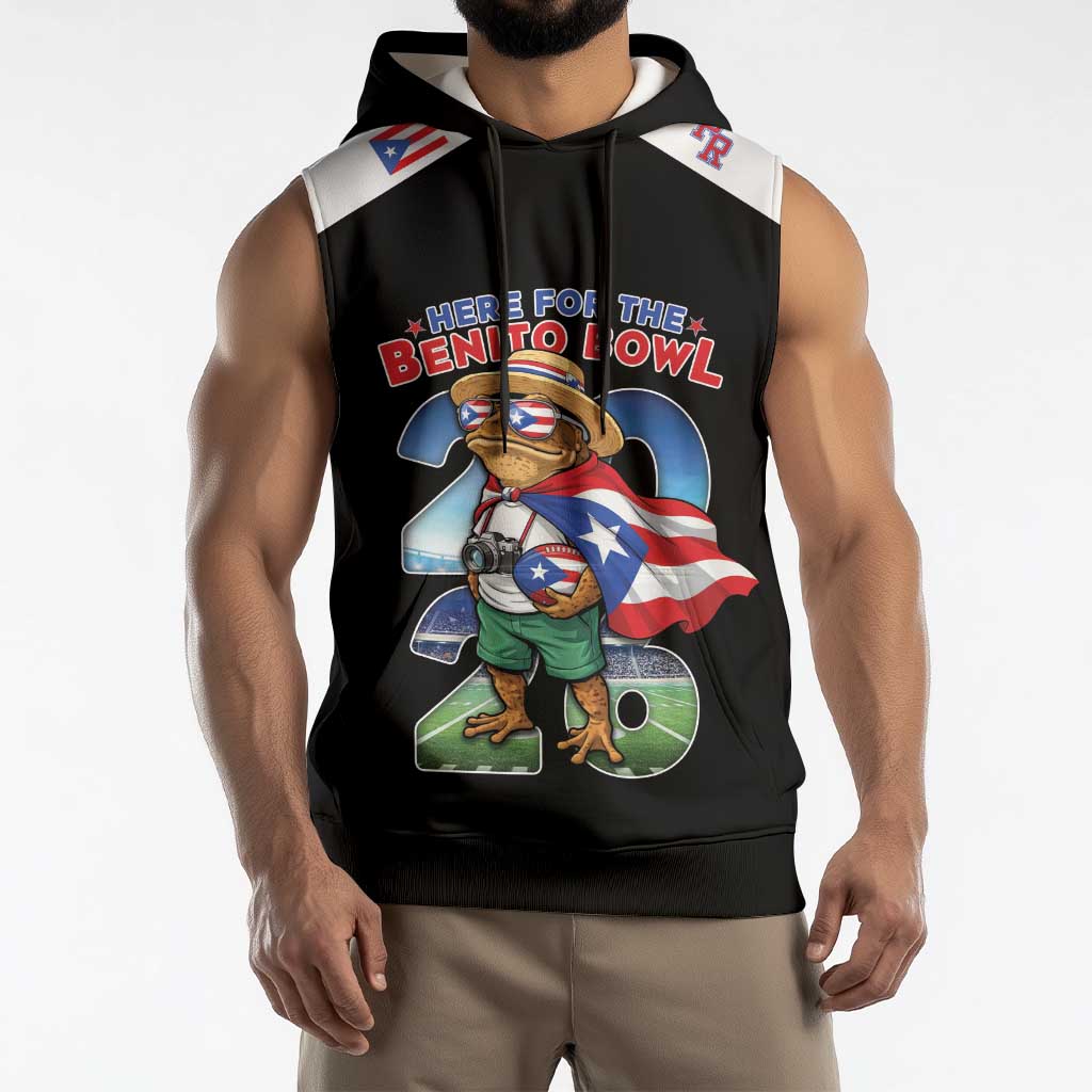 Custom Puerto Rico Coqui Frog Sleeveless Hoodie Here For The Benito Bowl