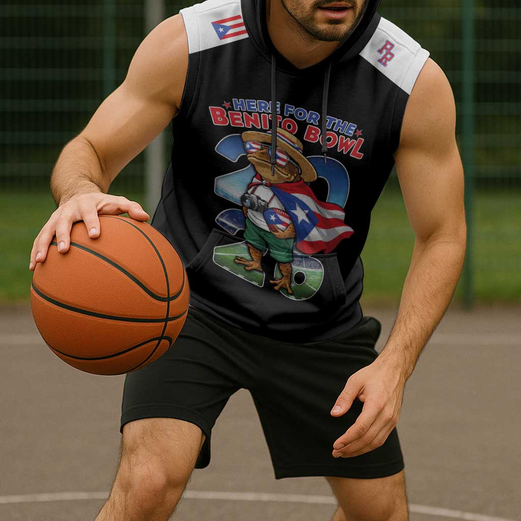 Custom Puerto Rico Coqui Frog Sleeveless Hoodie Here For The Benito Bowl