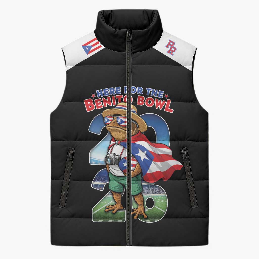 Custom Puerto Rico Coqui Frog Sleeveless Puffer Jacket Here For The Benito Bowl