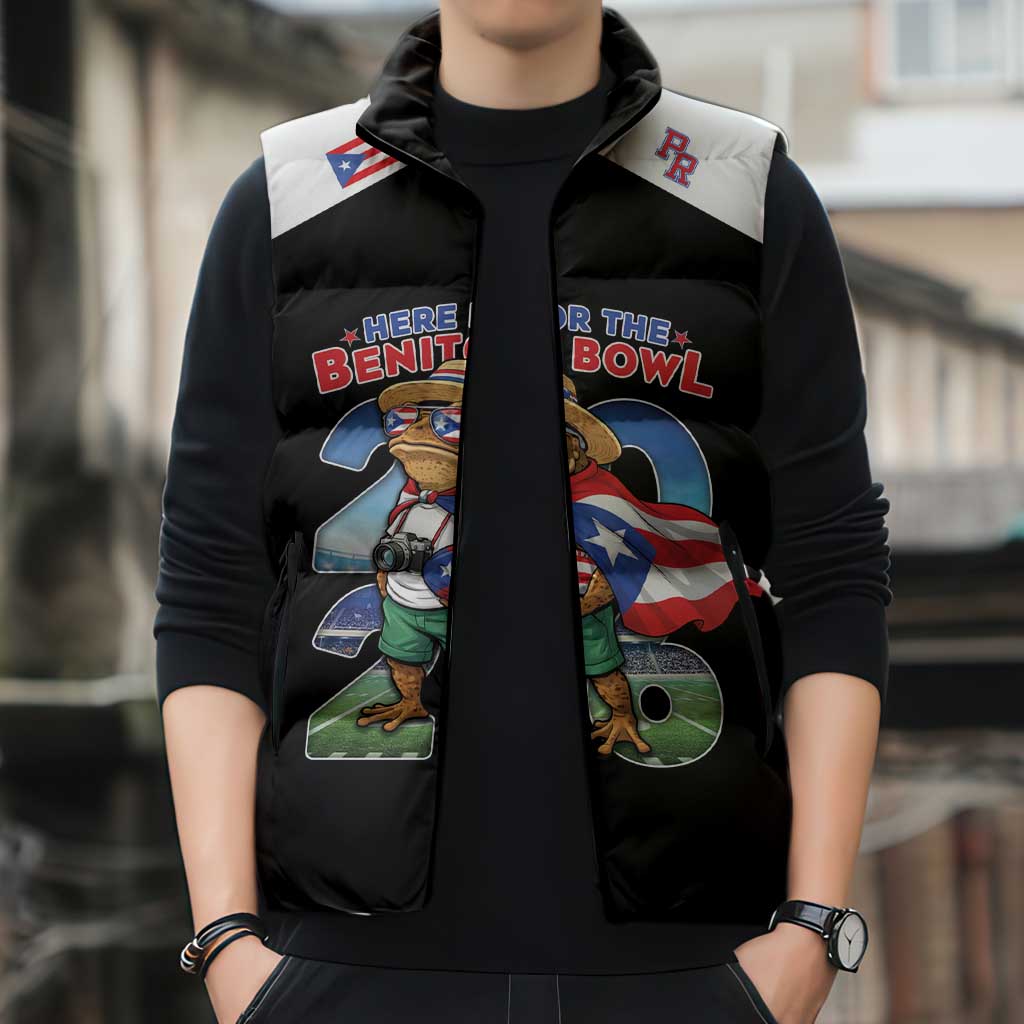 Custom Puerto Rico Coqui Frog Sleeveless Puffer Jacket Here For The Benito Bowl