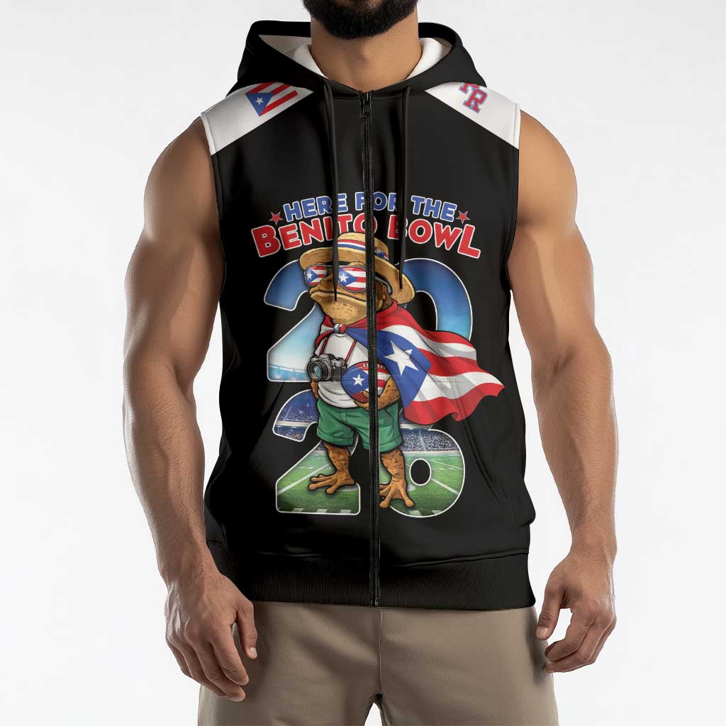 Custom Puerto Rico Coqui Frog Sleeveless Zip Hoodie Here For The Benito Bowl