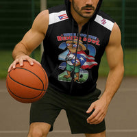 Custom Puerto Rico Coqui Frog Sleeveless Zip Hoodie Here For The Benito Bowl