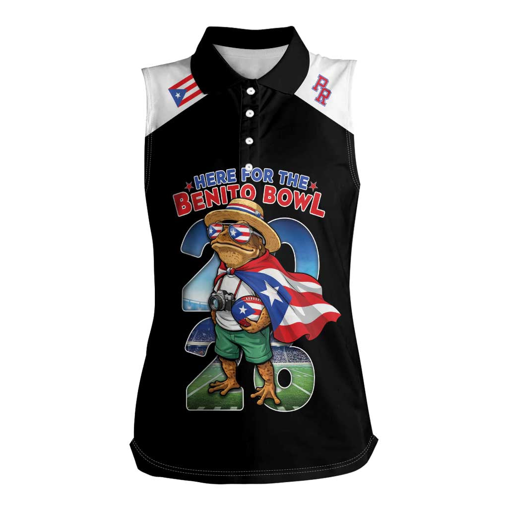 Custom Puerto Rico Coqui Frog Women Sleeveless Polo Shirt Here For The Benito Bowl