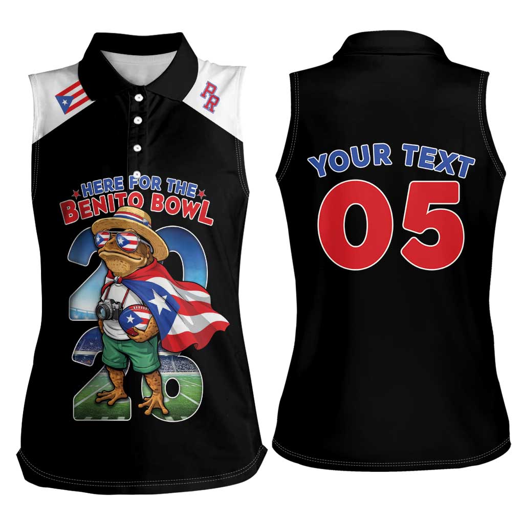 Custom Puerto Rico Coqui Frog Women Sleeveless Polo Shirt Here For The Benito Bowl