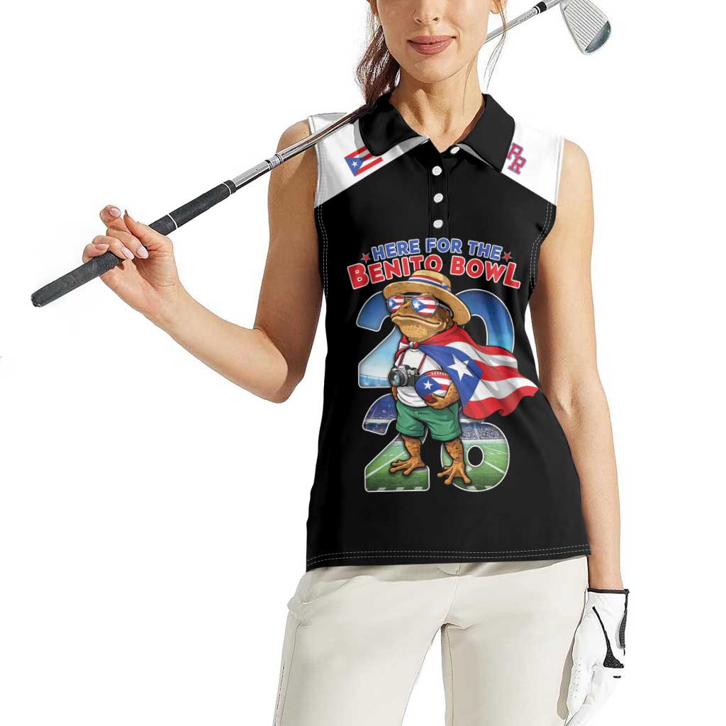 Custom Puerto Rico Coqui Frog Women Sleeveless Polo Shirt Here For The Benito Bowl
