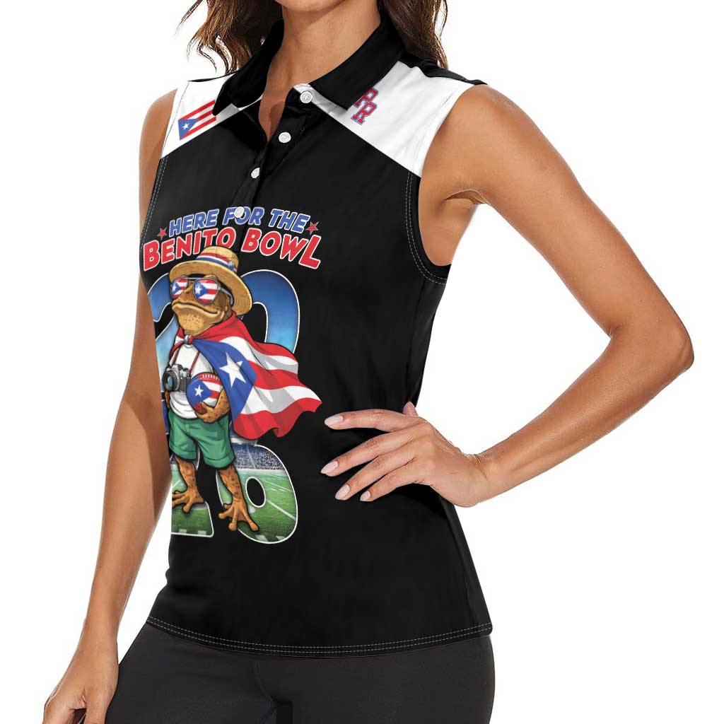 Custom Puerto Rico Coqui Frog Women Sleeveless Polo Shirt Here For The Benito Bowl