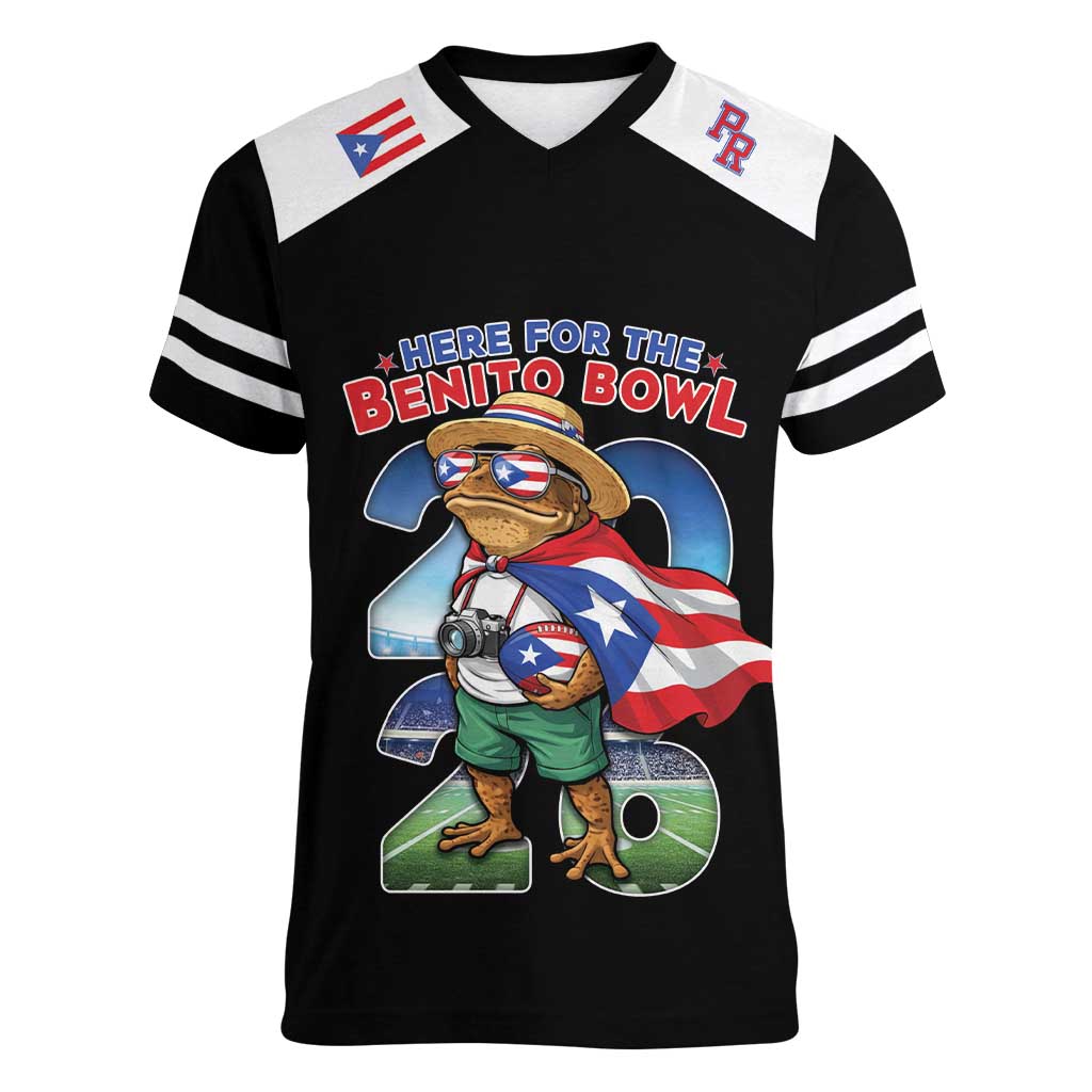 Custom Puerto Rico Coqui Frog Women V-Neck T-Shirt Here For The Benito Bowl