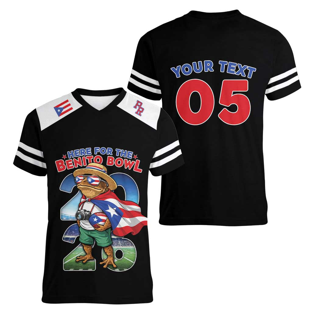 Custom Puerto Rico Coqui Frog Women V-Neck T-Shirt Here For The Benito Bowl