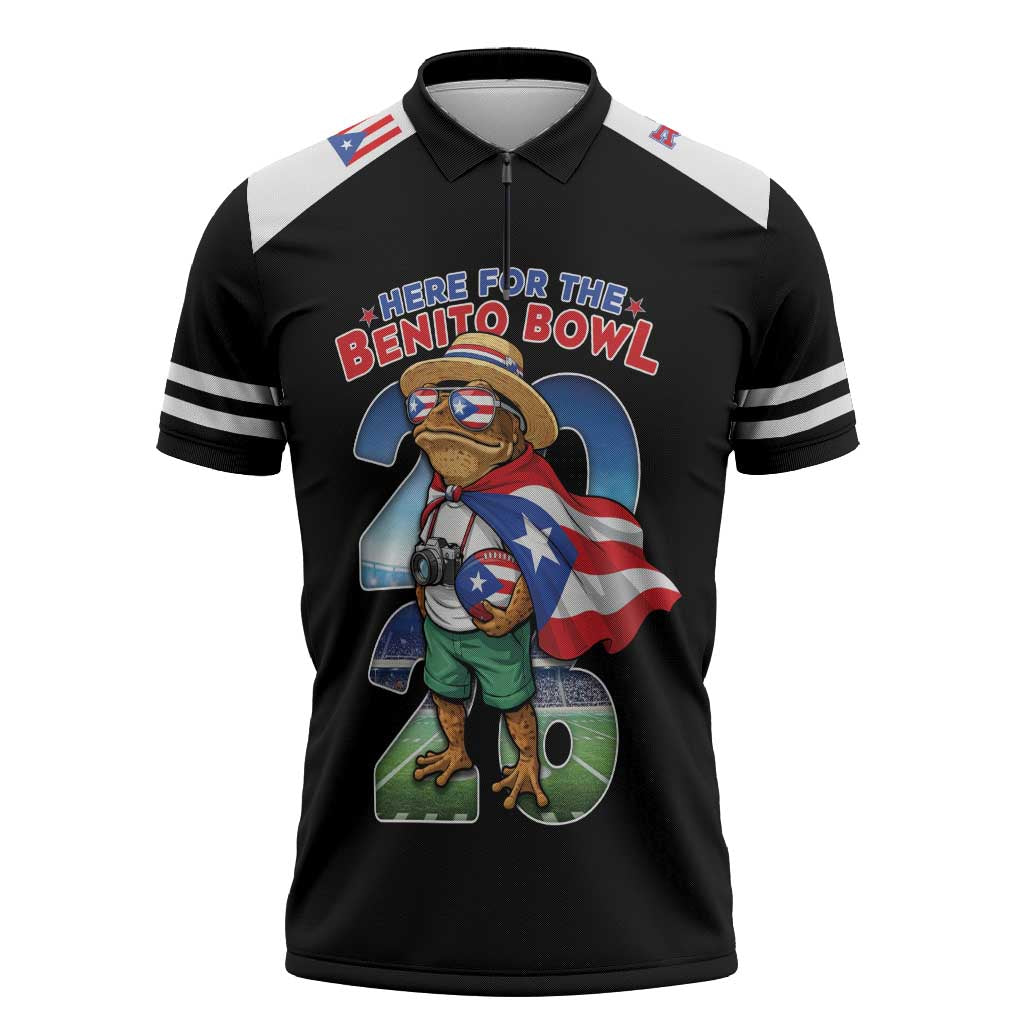 Custom Puerto Rico Coqui Frog Zipper Polo Shirt Here For The Benito Bowl