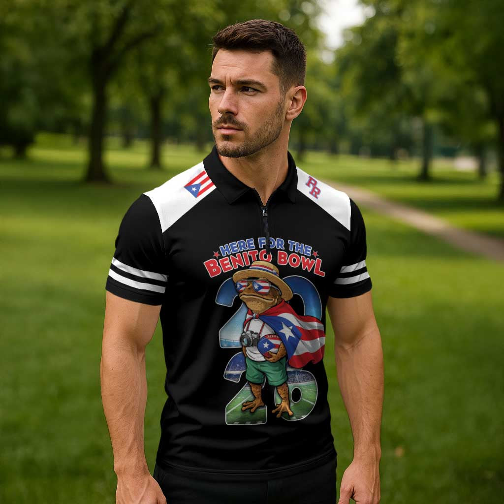 Custom Puerto Rico Coqui Frog Zipper Polo Shirt Here For The Benito Bowl