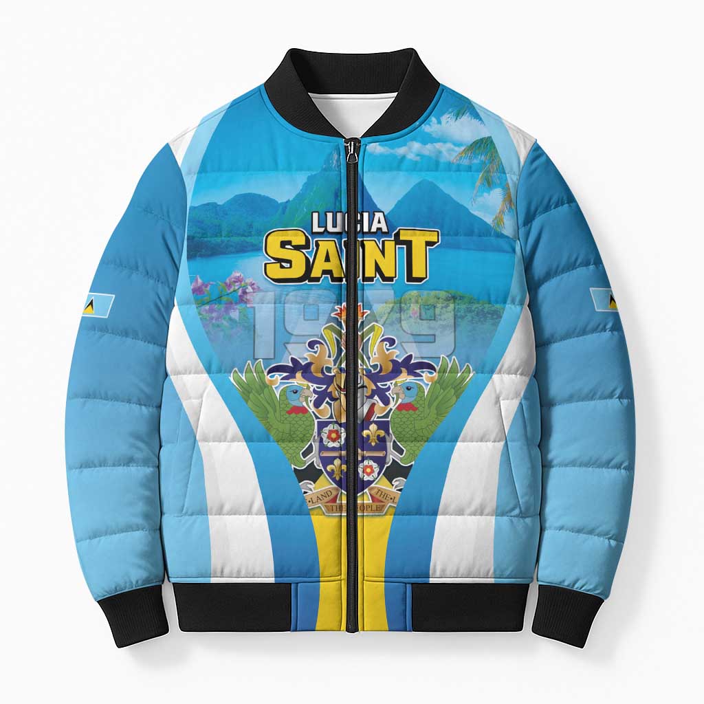 Personalized Saint Lucia 1979 Bomber Puffer Jacket Happy Independence Day