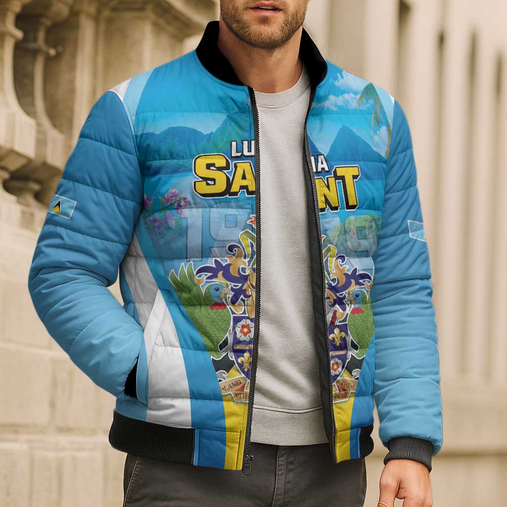 Personalized Saint Lucia 1979 Bomber Puffer Jacket Happy Independence Day