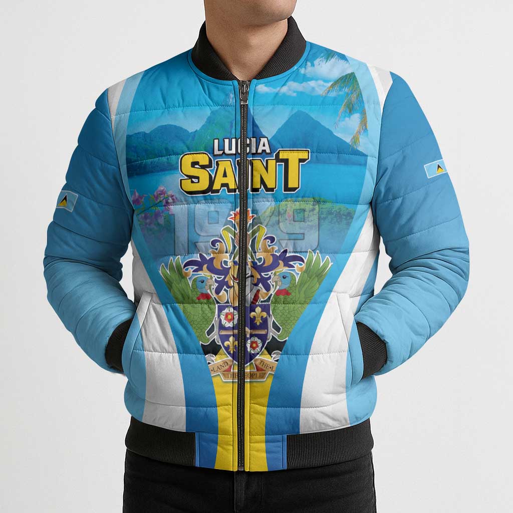 Personalized Saint Lucia 1979 Bomber Puffer Jacket Happy Independence Day
