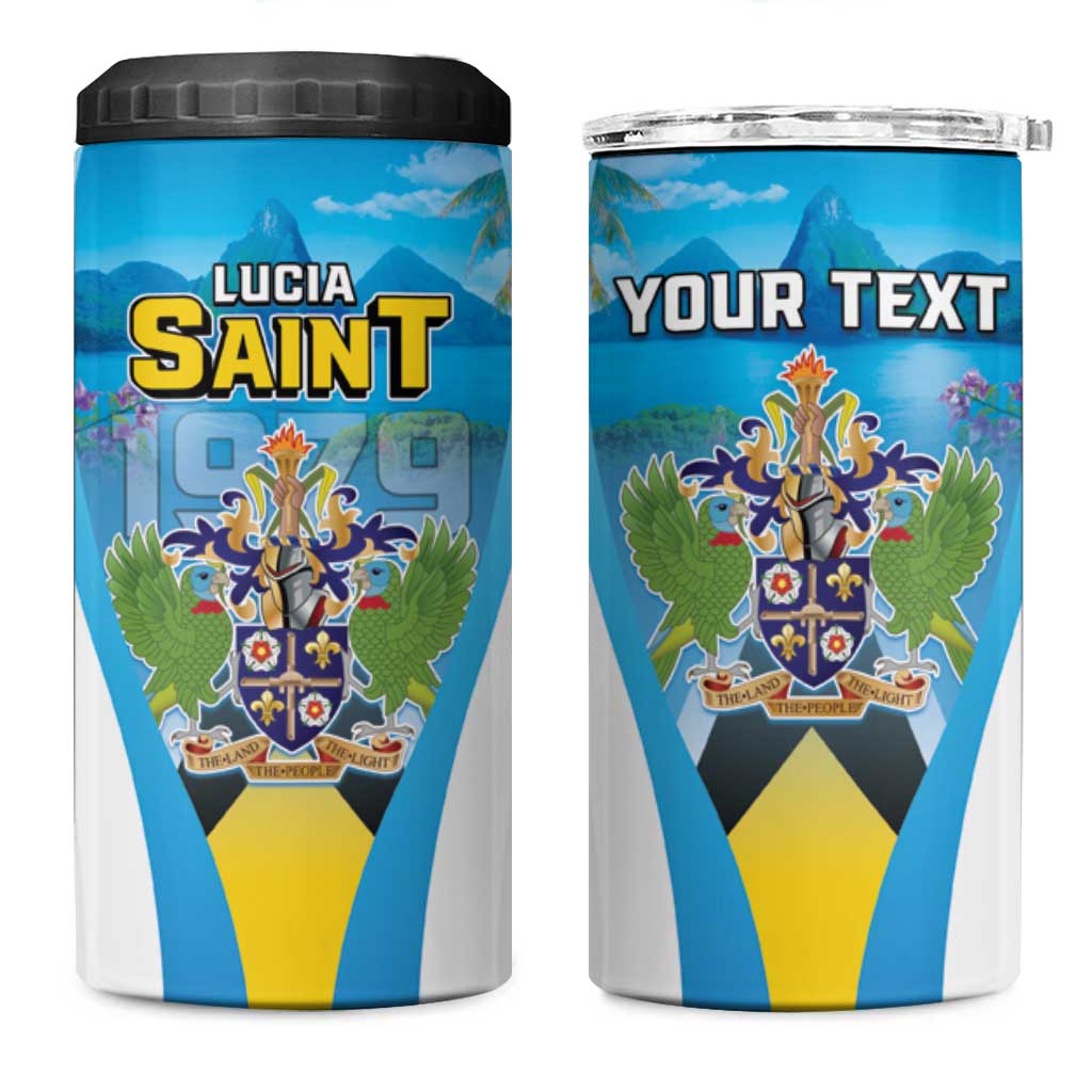 Personalized Saint Lucia 1979 4 in 1 Can Cooler Tumbler Happy Independence Day