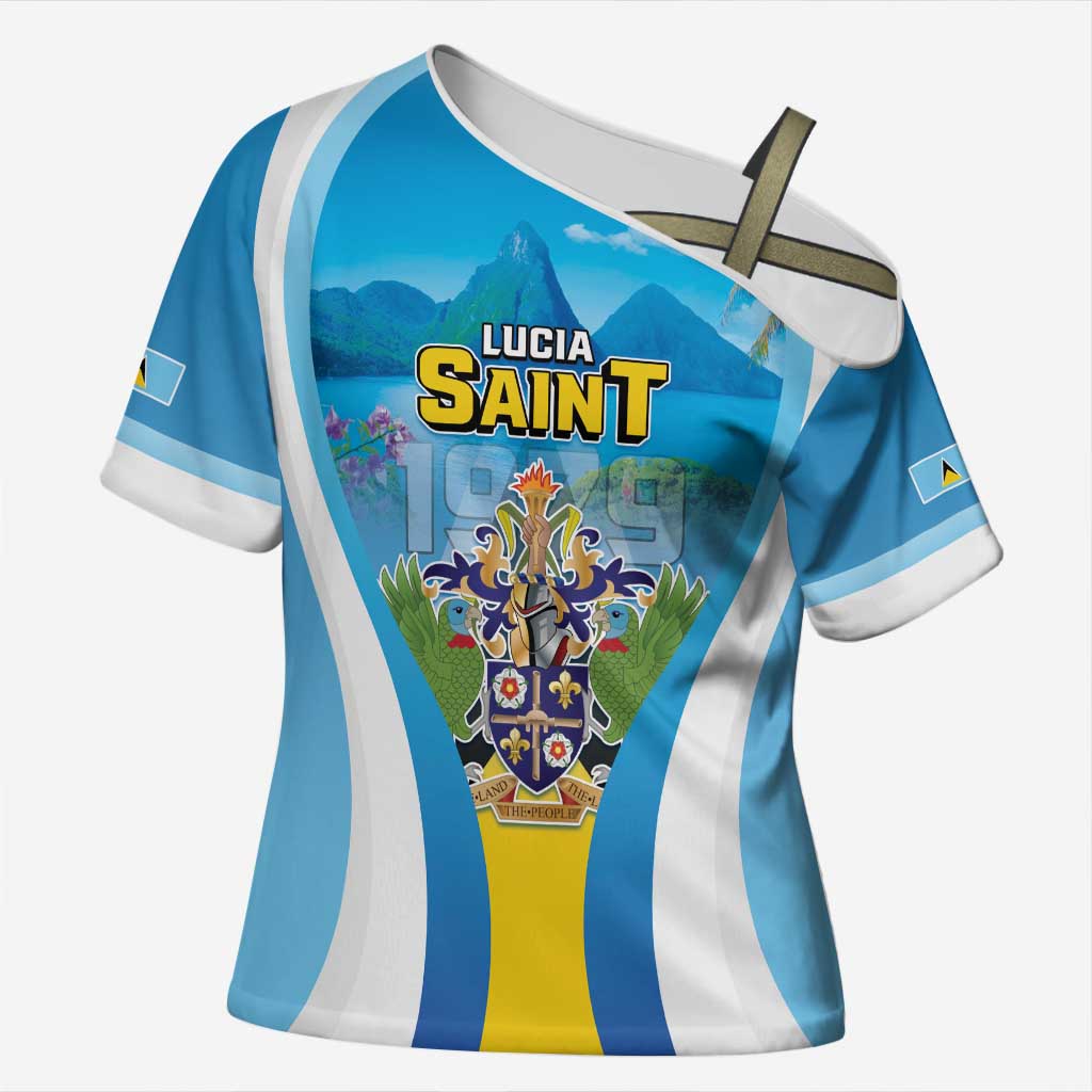 Personalized Saint Lucia 1979 Cross Shoulder Shirt Happy Independence Day