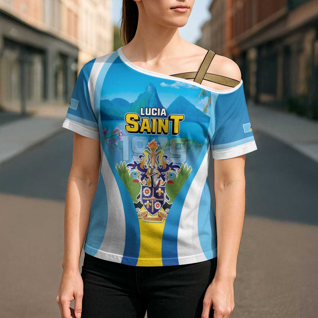 Personalized Saint Lucia 1979 Cross Shoulder Shirt Happy Independence Day
